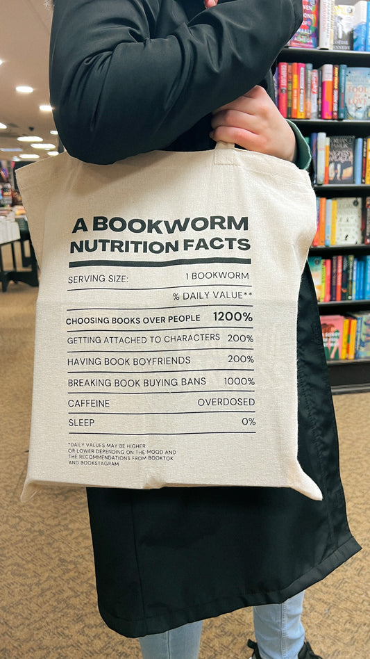A Bookworm Nutrition Facts Tote Bag