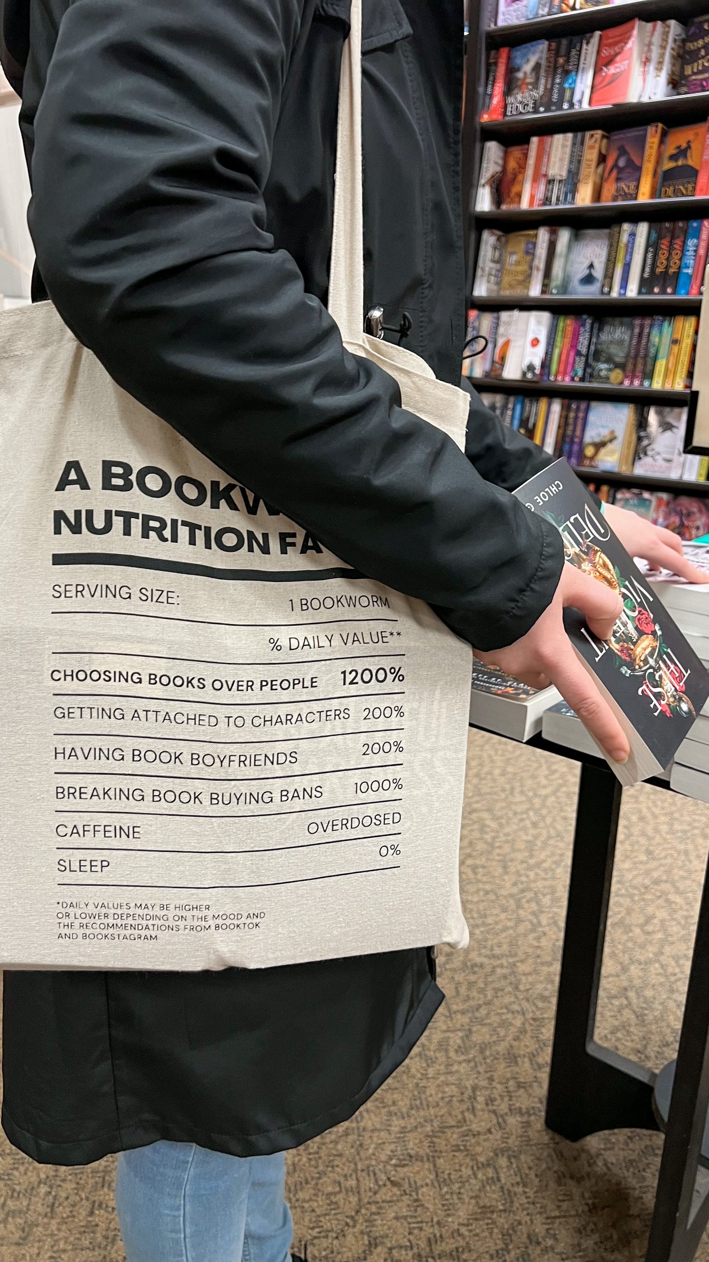 A Bookworm Nutrition Facts Tote Bag